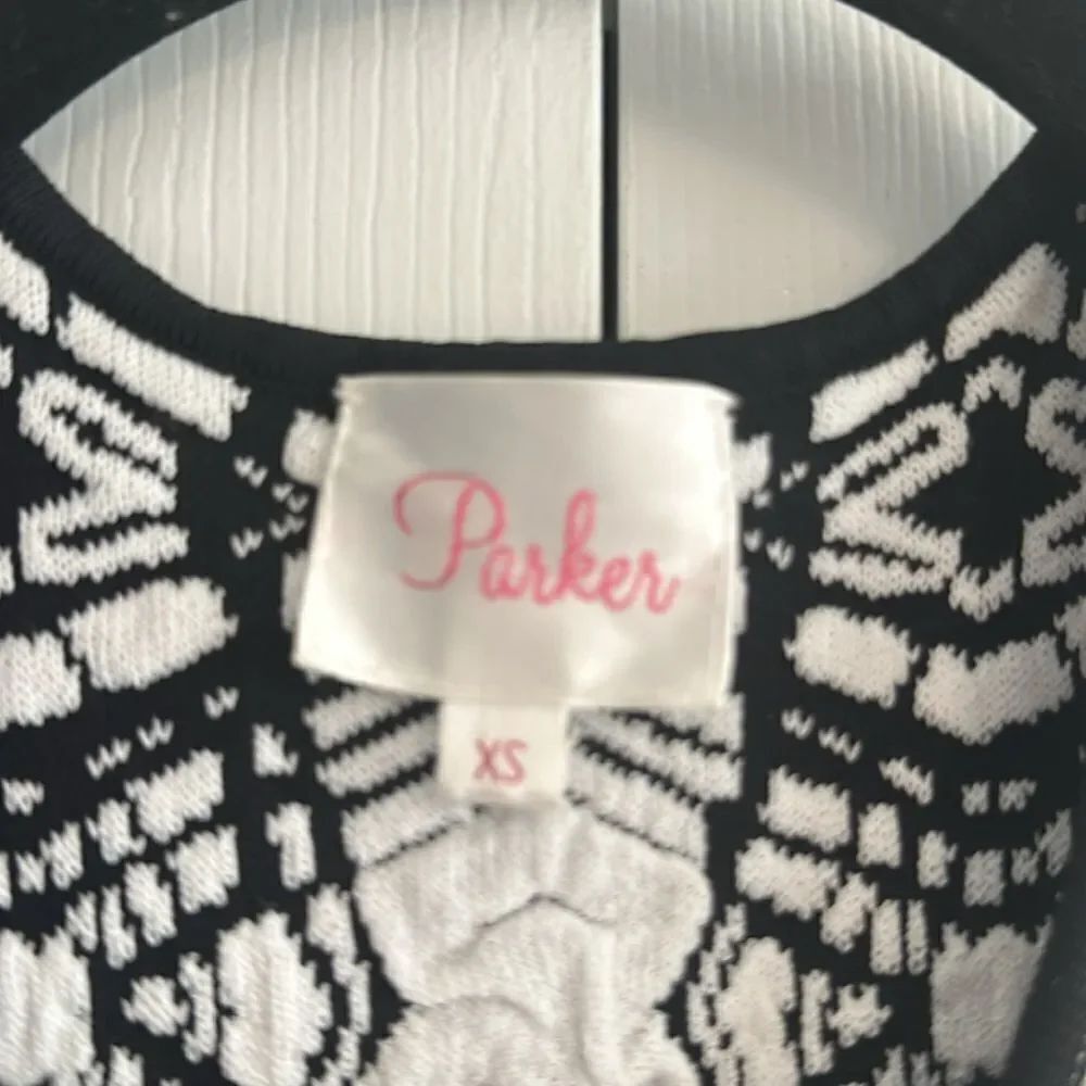 Parker Women’s Black & White Jacquard Fit & Flare Cocktail Holiday Dress Size XS - Picture 5 of 7